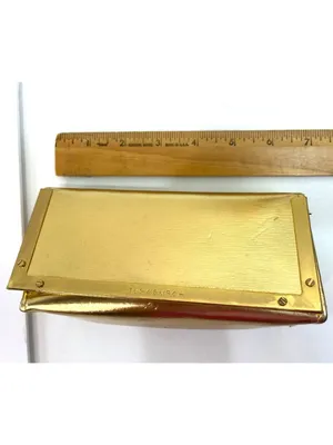Tory Burch Gold Metallic Leather Cosmetic Case 7" X 3" Rectangular Design 2s thumbnail 9
