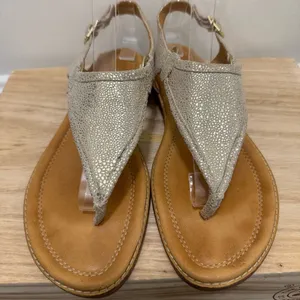 Sperry Abbey‎ Sparkle Platinum Leather Buckle Sandals 8 thumbnail 5