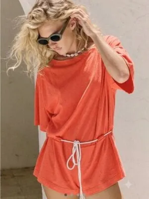 Free People NWOT Money Romper in a vibrant coral-orange shade, size XS thumbnail 4
