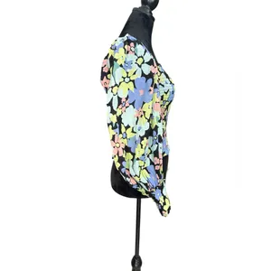 Free People Smocked Floral Puff Sleeve Top‎ XS – Square Neck Black Multicolor thumbnail 5