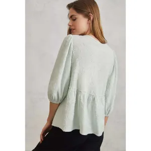 Anthropologie Mint Green Amorina Babydoll Top Textured‎ Puff Sleeve Small thumbnail 2