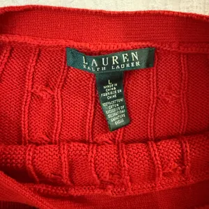 Lauren Ralph Lauren Red Cable Knit Boat Neck Sweater Gold Button Detail Womens L thumbnail 3