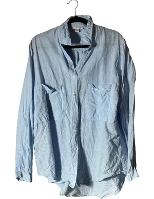 Pure Navy Linen Button Down Shirt Womens XL Blue Coastal Summer Long Sleeve Top thumbnail 1