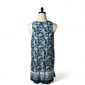 Roper Paisley Boho Sleeveless Dress Womens XL Blue V-Neck Border Print Rayon thumbnail 2