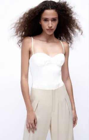 ZARA Corset Bodysuit Top in White thumbnail 1