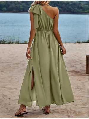 NEW Olive Green One Shoulder Maxi Dress S thumbnail 2