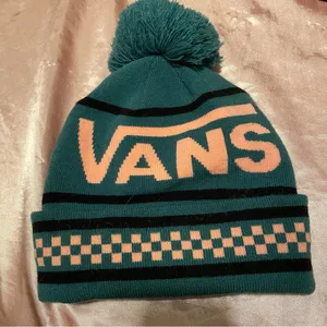 Vans Teal Pom Pom Checkered Beanie NWOT thumbnail 2