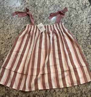 Bobeau mauve and beige vertical striped flutter blouse with ribbon tie straps thumbnail 1