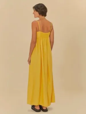NWOT Farm Rio Linen Blend Yellow Sleeveless Maxi Dress Size XS thumbnail 5