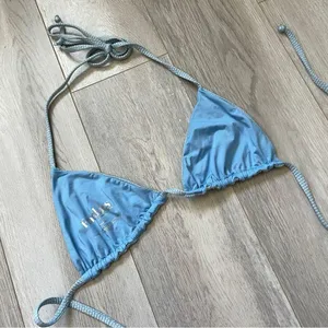 Frankies Bikinis Bikini Top polka dot sparkly womens Blue (xsmall) halter swim thumbnail 2