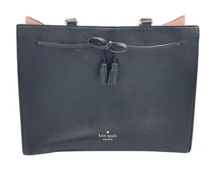 Kate Spade New York Black Leather Satchel Tote Bag Tassel Bow Medium Pink READ** thumbnail 1