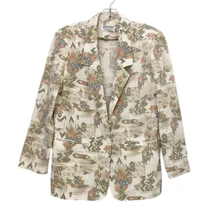 Alfred Dunner‎ Vintage Southwestern Geometric Print Blazer Tan Green Small USA thumbnail 1