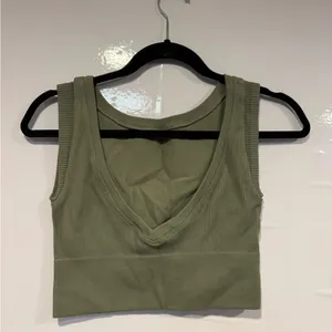 Olive‎ Green Ribbed Aerie offline Tank Top thumbnail 3
