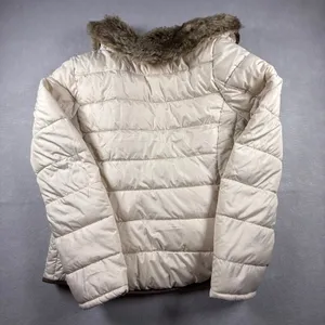 Old Navy Womens Cream Puffer Jacket Faux Fur Collar Brown Trim Size S thumbnail 5