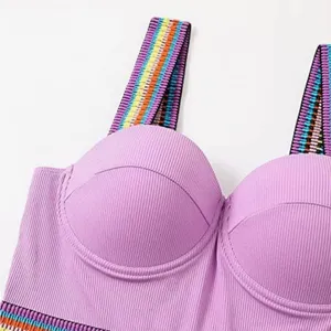 Purple One-Piece Swimsuit with Rainbow Waistband thumbnail 3