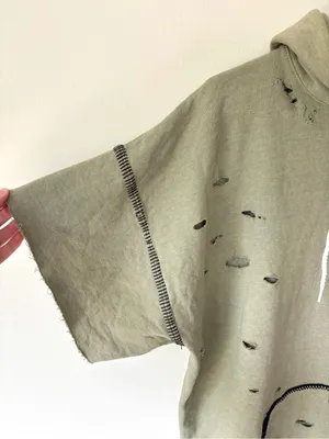 Free People x Tricia Fix Green Short-sleeve Hoodie Distressed Holes Black Stitch thumbnail 5