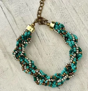 Blue silver gold tone twisted beaded bracelet thumbnail 1