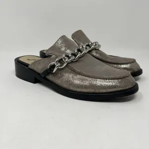 Free People EU‎ 36 Women's Size 5.5-6 Vida Silver Metallic Chain Leather Mules thumbnail 2