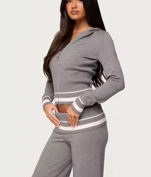 Edikted Kaliya Stripey Knit Zip Up Hoodie thumbnail 4