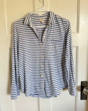 J.Crew‎ blue & white striped linen cotton bottom front top size small thumbnail 1