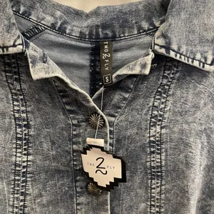 Two2Fly HILDAGO‎ FALLS Fringe Denim Chambray Swing Jacket Womens S Western New thumbnail 3