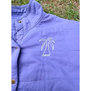 Amuse Society Quilted Snap Front Jacket Periwinkle Blue Palm‎ Tree Logo L/XL thumbnail 5