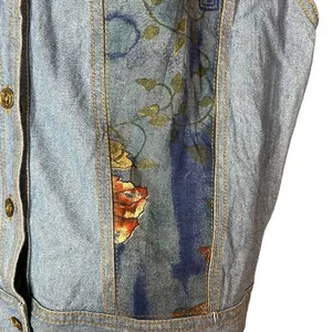 Vintage Saint Germain Paris Flower Print Denim Vest Size Large‎ thumbnail 4