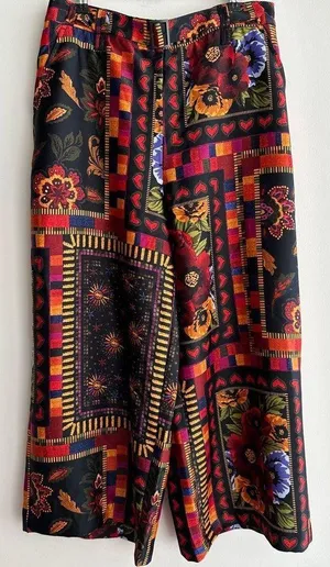 Joie Floral and Sun Graphic Silky Culotte Pants, Multicolored, Size Large thumbnail 1
