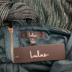 NWT Lulus Ailey Gold and Teal Blue Skater Dess V Neck Sleeveless Party Cocktail‎ thumbnail 8