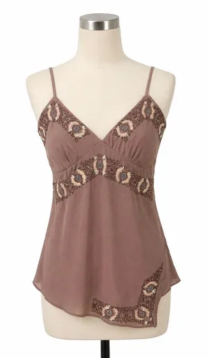 Jennifer Taylor Camisole Women 38 Mauve Embroidered Sequin Asymmetrical‎ Top thumbnail 1