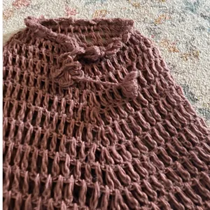 Handmade Mauve Crochet Open Knit Fringe Poncho Boho Capelet Dusty Rose thumbnail 2
