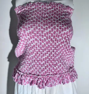 Billabong Pink Floral Smocked Strapless Top – Size S thumbnail 1