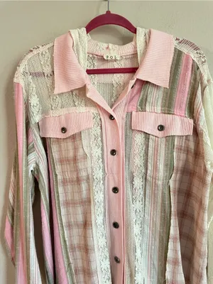 POL Patchwork Plaid LaceRelaxed Hooded Shirt Jacket Size Small thumbnail 5