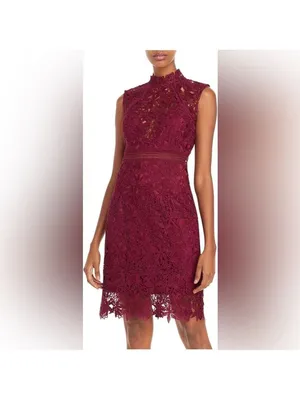 Bardot Eleni Eyelet Lace‎ Mini Dress Burgundy Size 4 EUC thumbnail 9