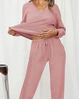 Amazon Woman Knit 2 Piece Long Sleeve Loungewear Jogger Set thumbnail 1