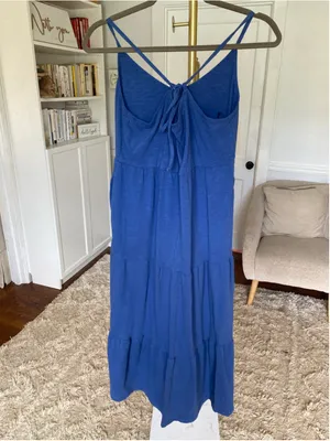 Old Navy Blue Tiered Cami Maxi Dress Cotton Cottagecore Quiet‎ Luxury Coastal S thumbnail 3