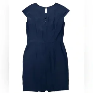Amanda Uprichard Silk Cap Sleeve Pleated Shift Mini Dress Navy Blue Size L NEW thumbnail 3