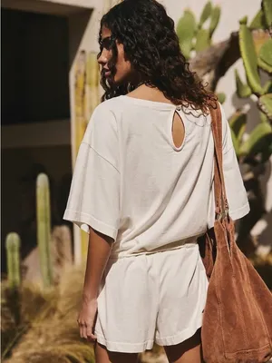 Free People Free Est Monet Romper Size XS White Relaxed Oversized T Shirt Boho thumbnail 2