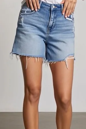 Cotton Old Navy Size 6 Distressed Denim Shorts Frayed Hem High Rise Like New thumbnail 1