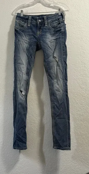 Rock Revival Noelle Skinny Jeans Womens 27 Light Wash Stretch Thick Stitch Flap thumbnail 1
