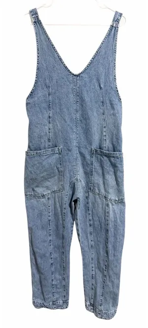 Free People "We The‎ Free" High Roller Denim Jumpsuit Light Wash Women's Size XS thumbnail 1