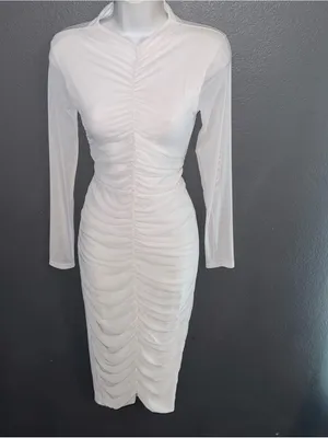 Pretty Little Thing White Long Sleeve Bodycon Midi Dress Womens Small 4 thumbnail 4