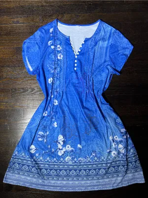 Zeagoo Blue Floral V-Neck A-Line T-Shirt Mini Sun Dress Extra Large thumbnail 3