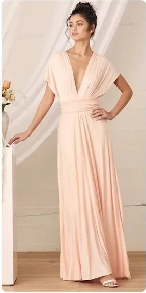 Lulus Tricks of‎ the Trade Blush Pink Convertible Maxi Bridesmaid Dress Size L thumbnail 1