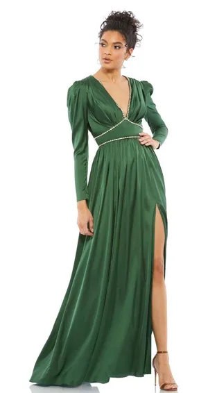 Mac Duggal 55702 Satin Puff Shoulder Rhinestone Encrusted Gown Green‎ 10 NEW thumbnail 1