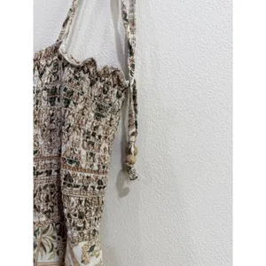 L.e.i. Women XL Boho Smocked Handkerchief Hem Cami Top Earth Tone Paisley Print thumbnail 5