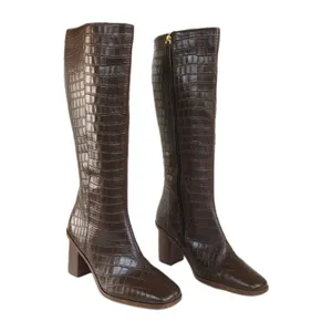 JOURNEE COLLECTION Tamori Leather Boot Brown Croc Embossed Knee High Women's 9.5 thumbnail 2
