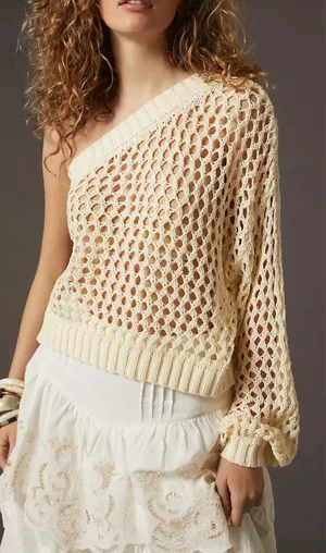 Anthropologie Maeve One-Shoulder Crochet Layer/ Sweater, One Size thumbnail 1