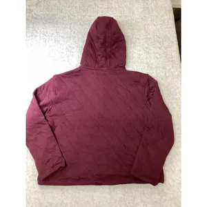 Lands End Women Quilted Pullover Hoodie Burgundy Snap Neck Sweatshirt Medium NWT thumbnail 4