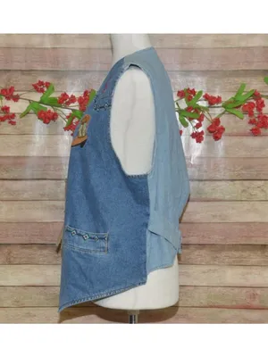 VTG Cambridge Dry Goods Western Denim Vest Womens L Embroidered Rodeo Cowgirl 90 thumbnail 7
